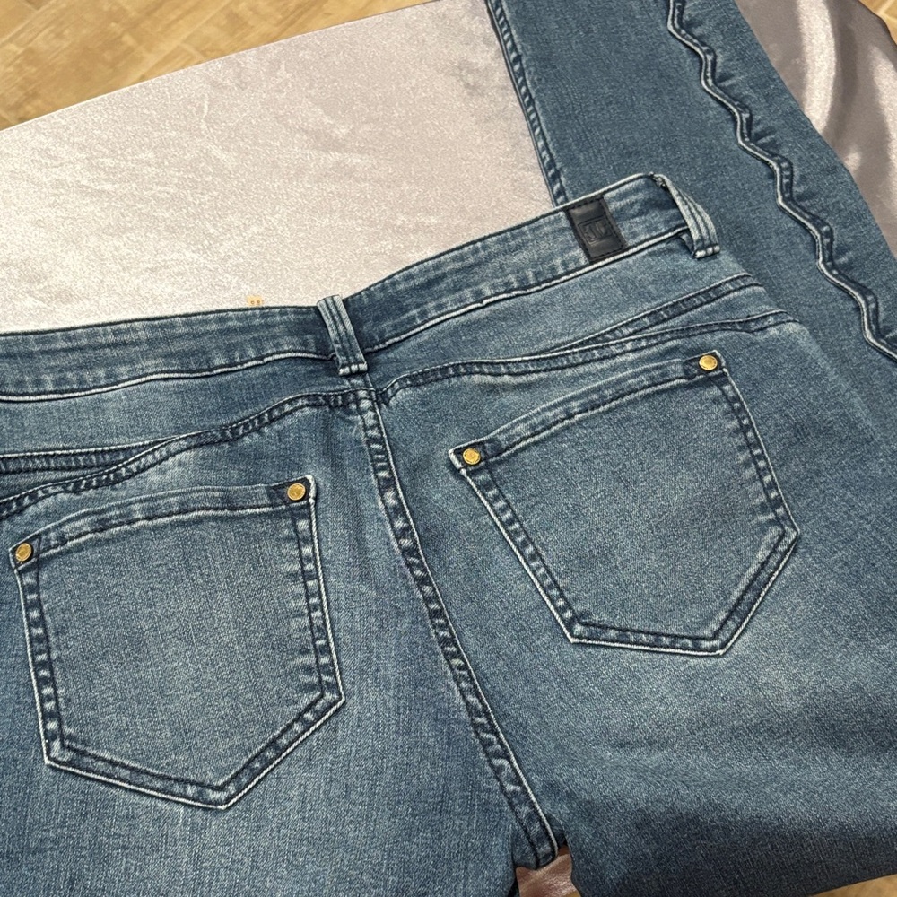 Ivanka Trump Blue Straight Leg Jeans with Wavy Detail - Picture 3 of 5